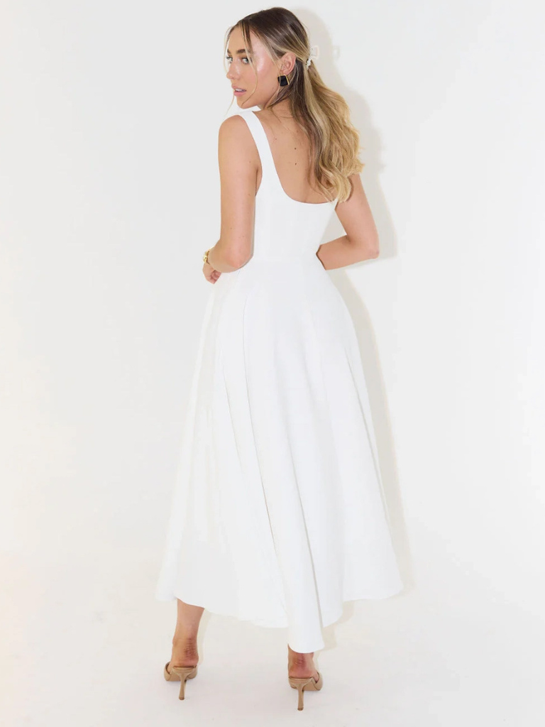Nadia | Square Neck Structured A-Line Midi Dress