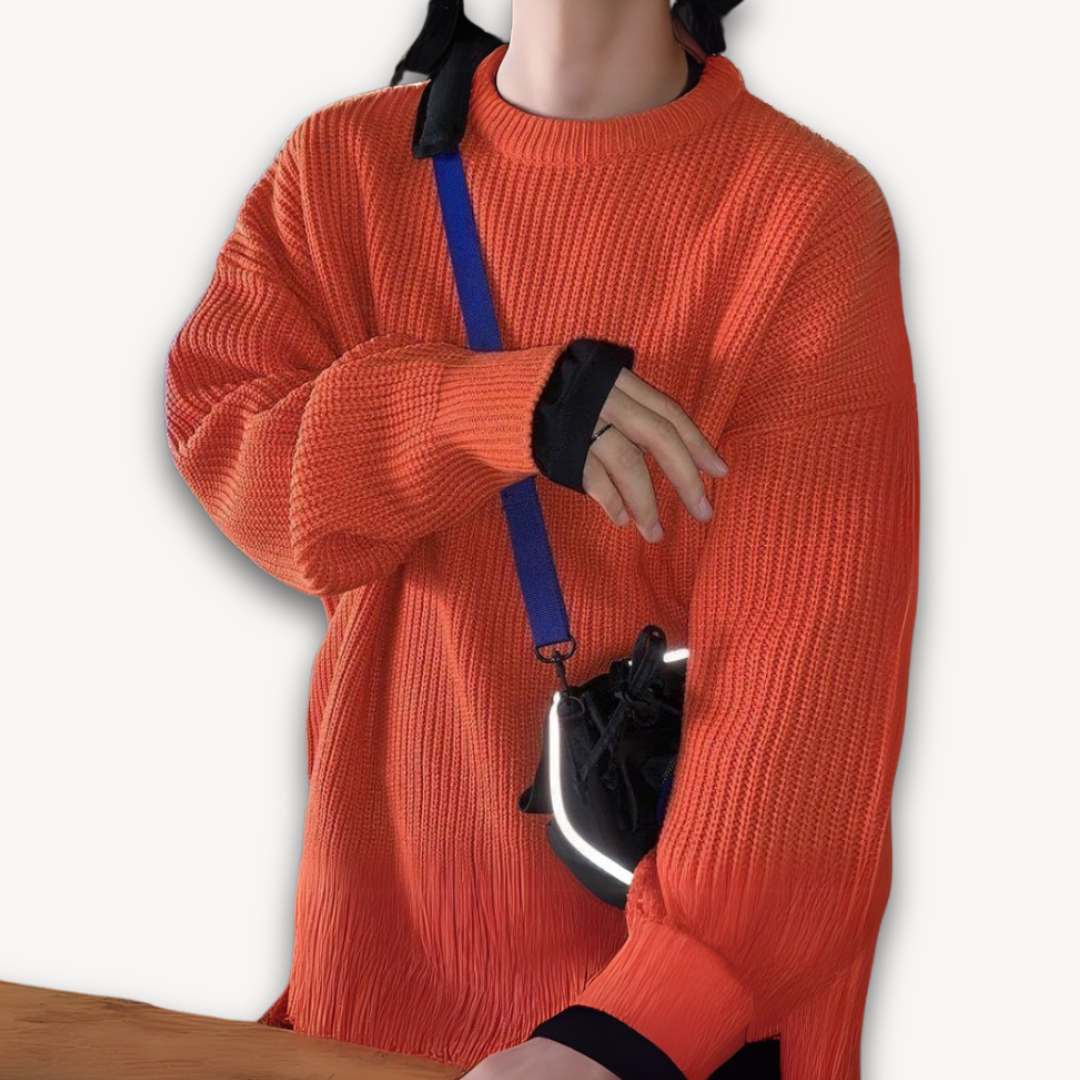 Delia | Cream Chunky Cable Knit Roll Neck Oversized Jumper Sweater — Orange