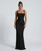 Giselle | Long Sleeve Satin Dress Maxi Evening Gown