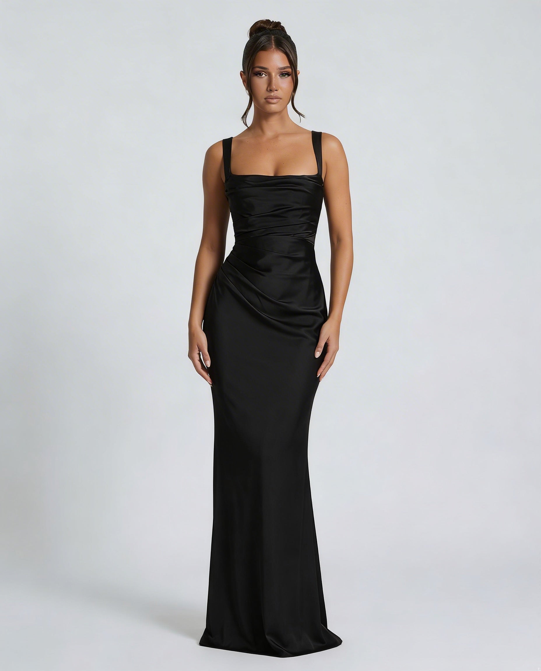 Giselle | Long Sleeve Satin Dress Maxi Evening Gown