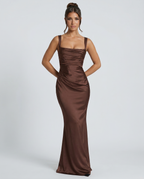 Giselle | Long Sleeve Satin Dress Maxi Evening Gown