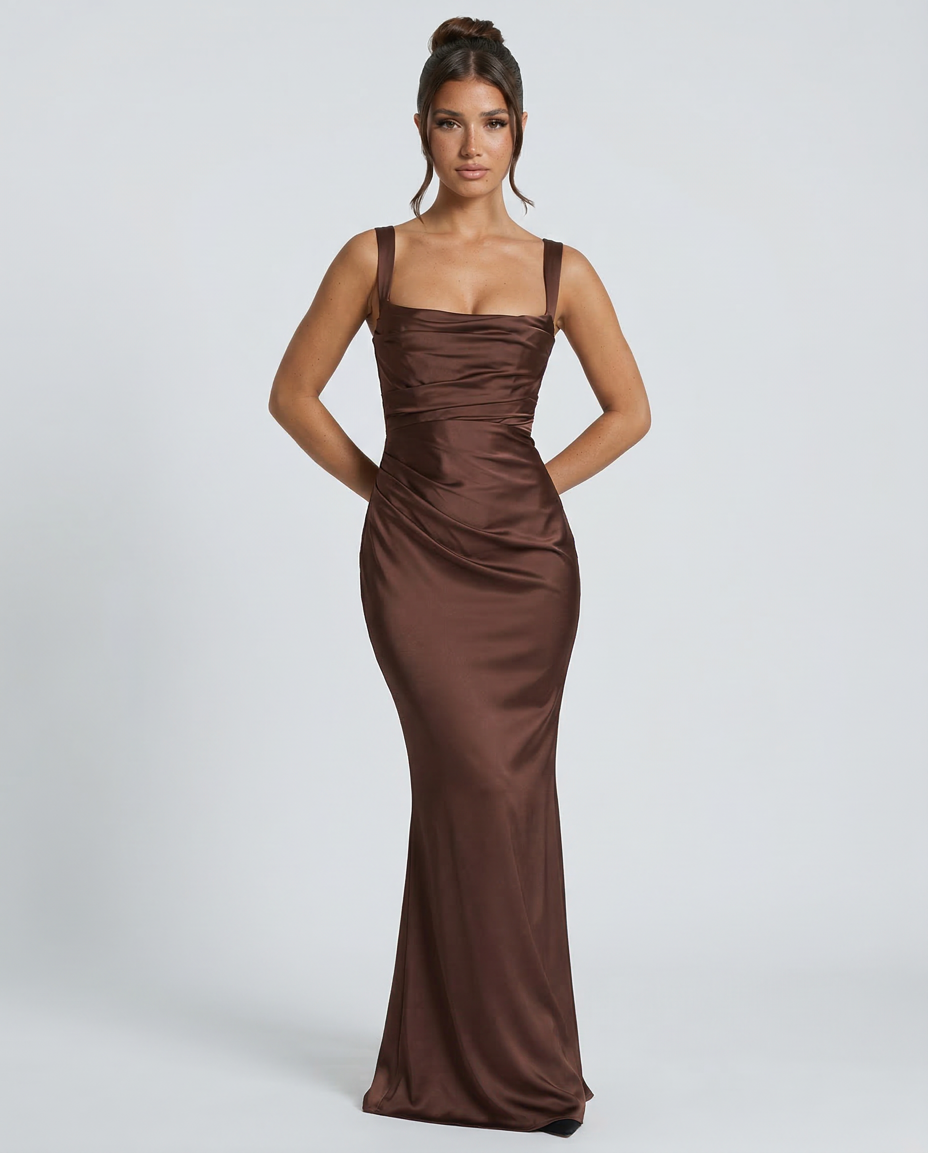 Giselle | Long Sleeve Satin Dress Maxi Evening Gown