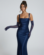 Giselle | Long Sleeve Satin Dress Maxi Evening Gown