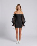 Francesca | Black Corset Dress with Organza Balloon Sleeves