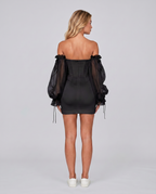 Francesca | Black Corset Dress with Organza Balloon Sleeves