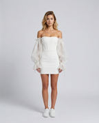 Francesca | Black Corset Dress with Organza Balloon Sleeves