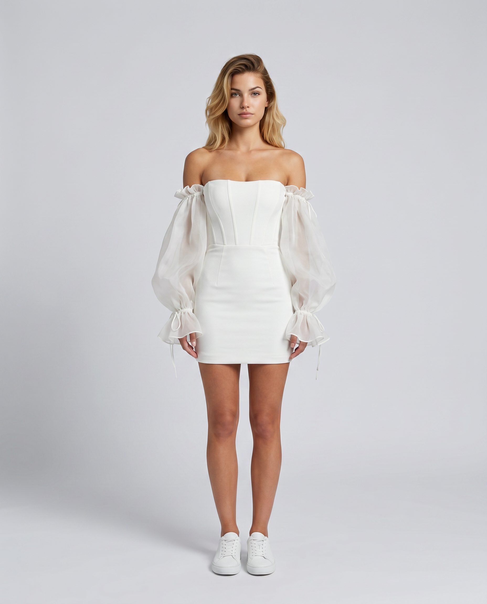 Francesca | Black Corset Dress with Organza Balloon Sleeves