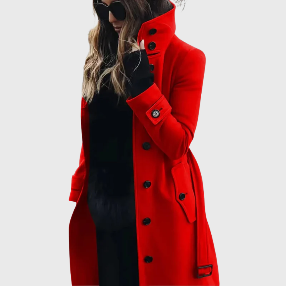 Seraphina | Black Longline Puffer Coat Long Winter — Red