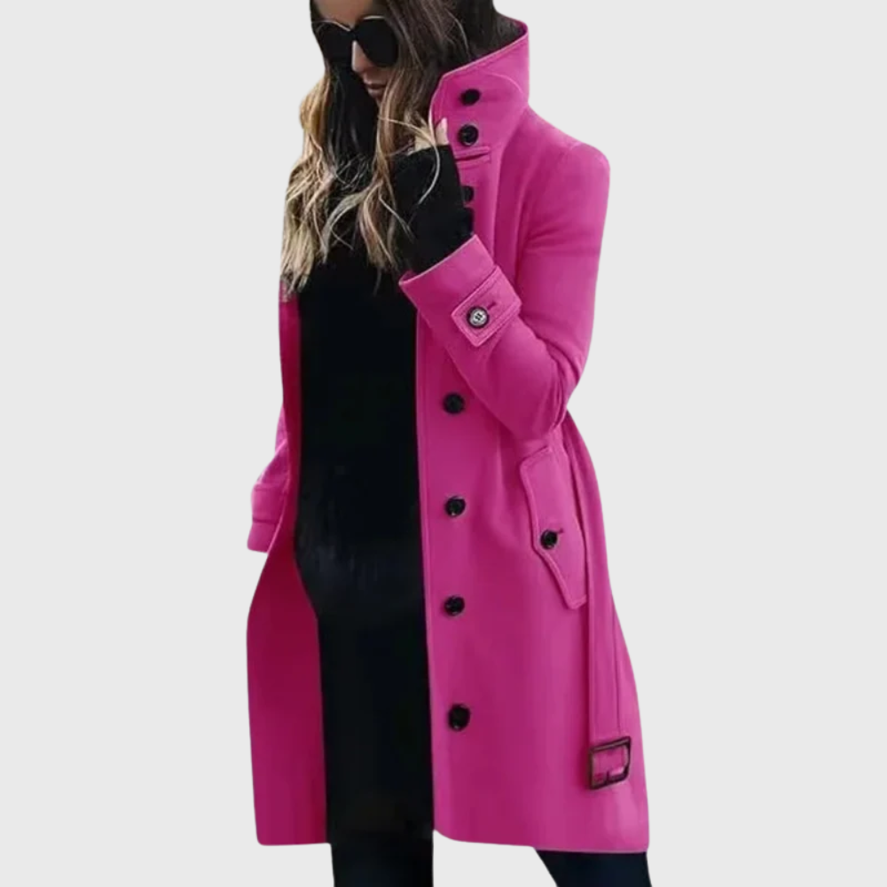 Seraphina | Black Longline Puffer Coat Long Winter — Dark Pink