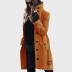 Seraphina | Black Longline Puffer Coat Long Winter — Orange