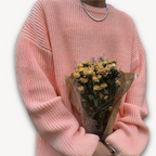 Delia | Cream Chunky Cable Knit Roll Neck Oversized Jumper Sweater — Pink