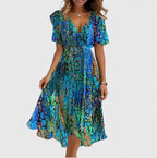 Violaine | Floral V-Neck Garden Party Midi Dress