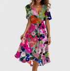 Violaine | Floral V-Neck Garden Party Midi Dress
