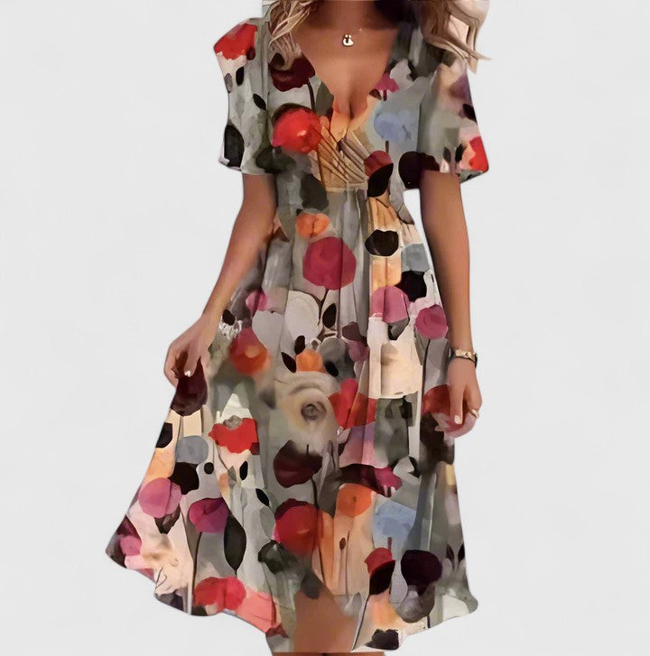 Violaine | Floral V-Neck Garden Party Midi Dress
