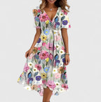 Violaine | Floral V-Neck Garden Party Midi Dress