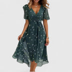 Violaine | Floral V-Neck Garden Party Midi Dress