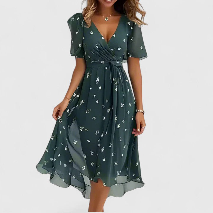 Violaine | Floral V-Neck Garden Party Midi Dress