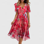 Violaine | Floral V-Neck Garden Party Midi Dress