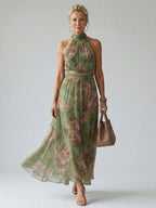 Helena | Halter Neck Floral Midi Dress Summer Garden Party