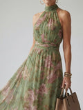 Helena | Halter Neck Floral Midi Dress Summer Garden Party