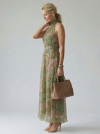 Helena | Halter Neck Floral Midi Dress Summer Garden Party