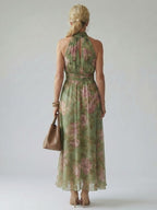 Helena | Halter Neck Floral Midi Dress Summer Garden Party