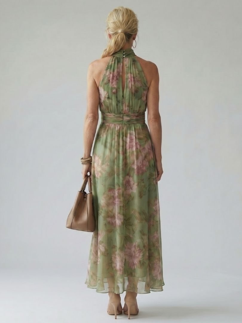 Helena | Halter Neck Floral Midi Dress Summer Garden Party