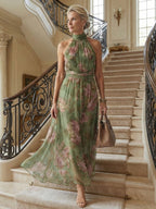 Helena | Halter Neck Floral Midi Dress Summer Garden Party