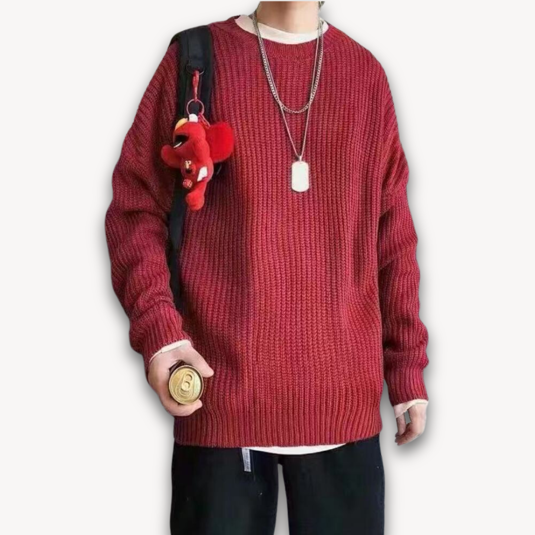 Delia | Cream Chunky Cable Knit Roll Neck Oversized Jumper Sweater — Red