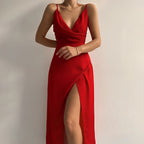 Anouk | Draped Cowl Neck V-Neck Midi Dress