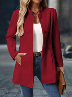 Clemence | Pink Wool Coat Cream Camel Brown Stand Collar — Dark Red