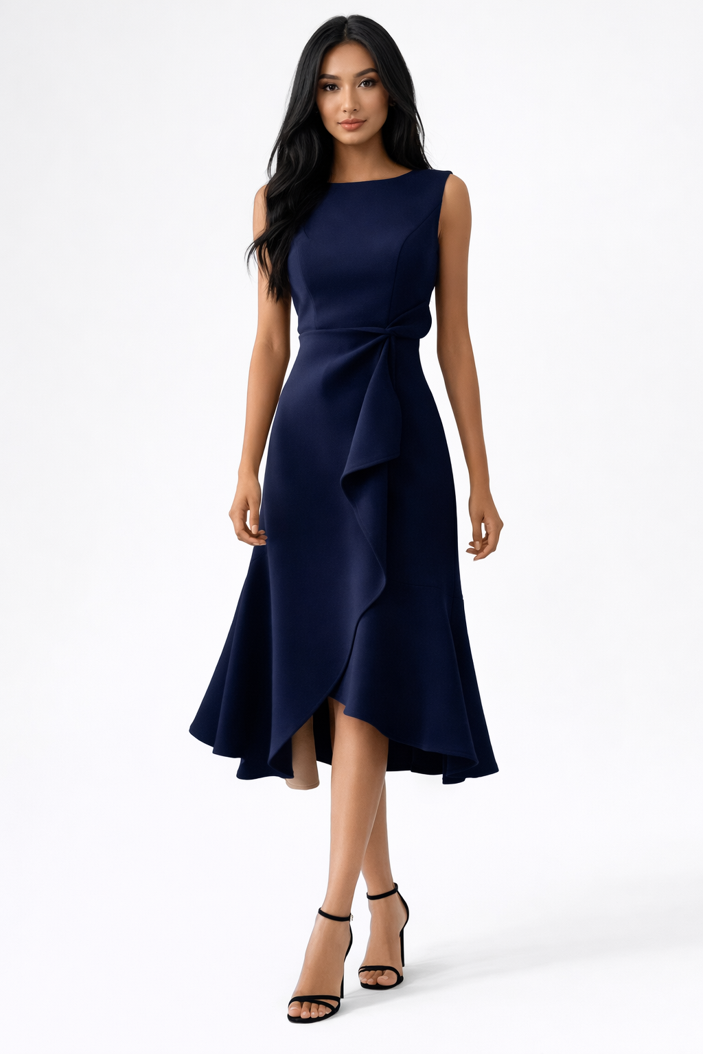 Helena | Draped Asymmetric Midi Dress for Weddings & Evening