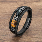 Phineas | Mens Bracelet Braided Leather Tiger Eye Casual