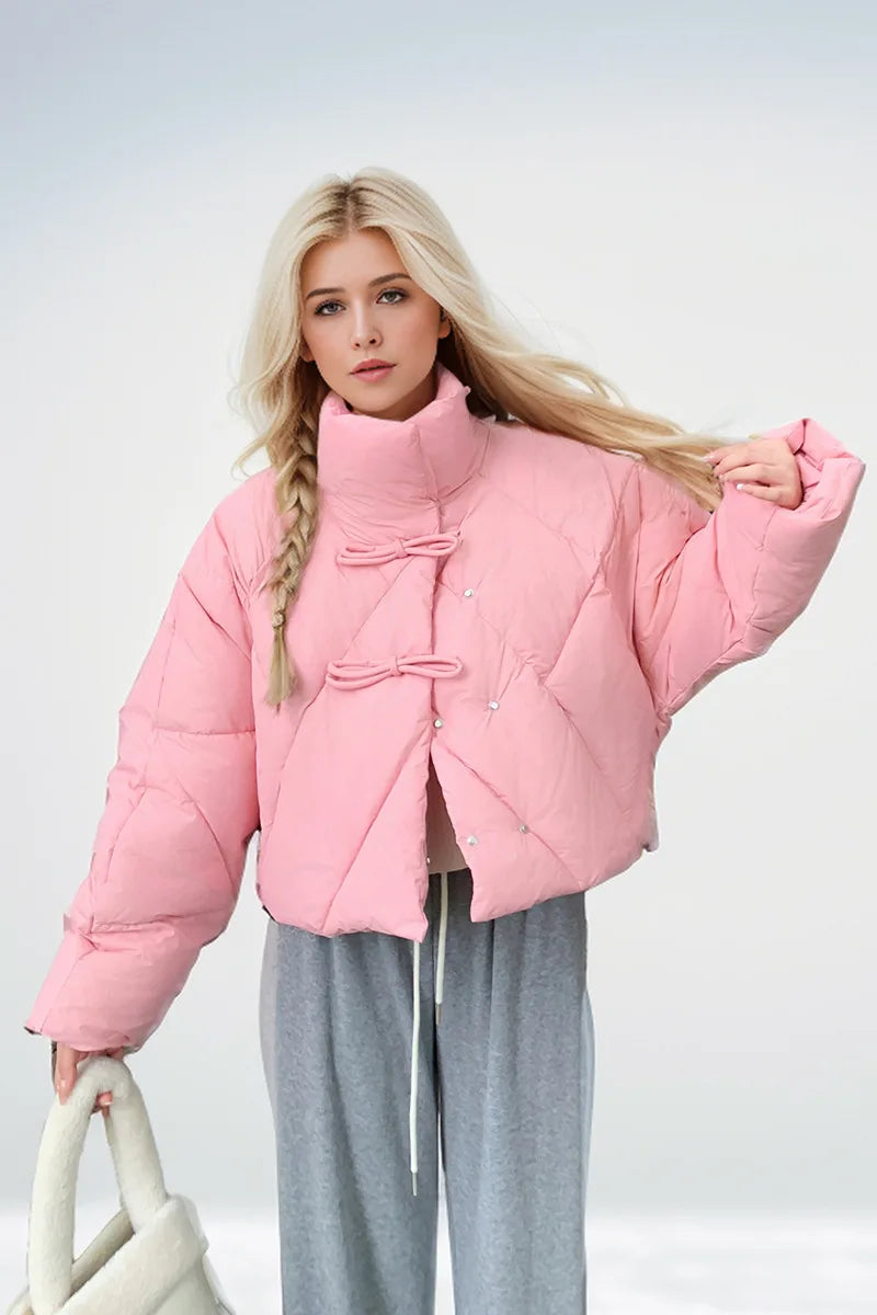 Leonie | Cropped Leather Jacket With Bow Detail For City Chic
