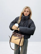Leonie | Cropped Leather Jacket With Bow Detail For City Chic