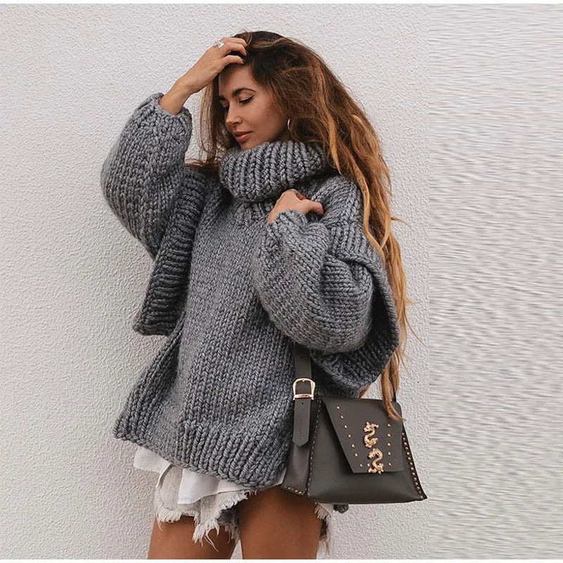 Vivienne | Chunky Knit Turtleneck Roll Neck Jumper Sweater — Grey
