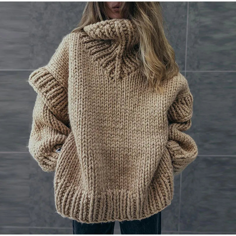 Vivienne | Chunky Knit Turtleneck Roll Neck Jumper Sweater — Beige