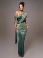 Juliette | Draped Asymmetric Statement Maxi Evening Dress