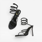 Mirabelle | Gold Block Heels For Wedding Spiral Wrap Sandals