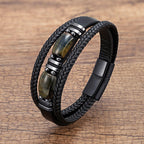 Phineas | Mens Bracelet Braided Leather Tiger Eye Casual