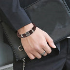 Sterling | Mens Bracelet Leather Wrap Stainless Steel Casual