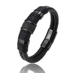 Sterling | Mens Bracelet Leather Wrap Stainless Steel Casual
