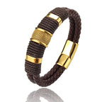 Sterling | Mens Bracelet Leather Wrap Stainless Steel Casual