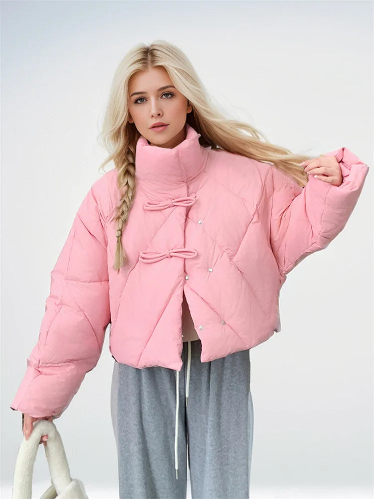 Leonie | Cropped Leather Jacket With Bow Detail For City Chic