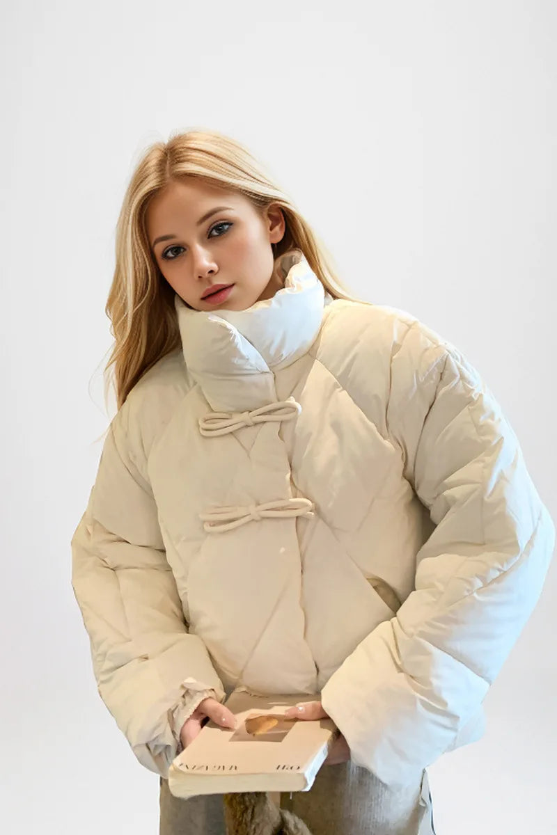 Leonie | Cropped Leather Jacket With Bow Detail For City Chic