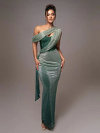 Juliette | Draped Asymmetric Statement Maxi Evening Dress