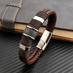 Sterling | Mens Bracelet Leather Wrap Stainless Steel Casual