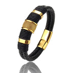 Sterling | Mens Bracelet Leather Wrap Stainless Steel Casual