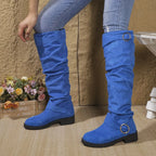 Flavie | Chunky Knee High Wide Fit Slouchy Boots — Blue