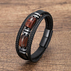 Phineas | Mens Bracelet Braided Leather Tiger Eye Casual